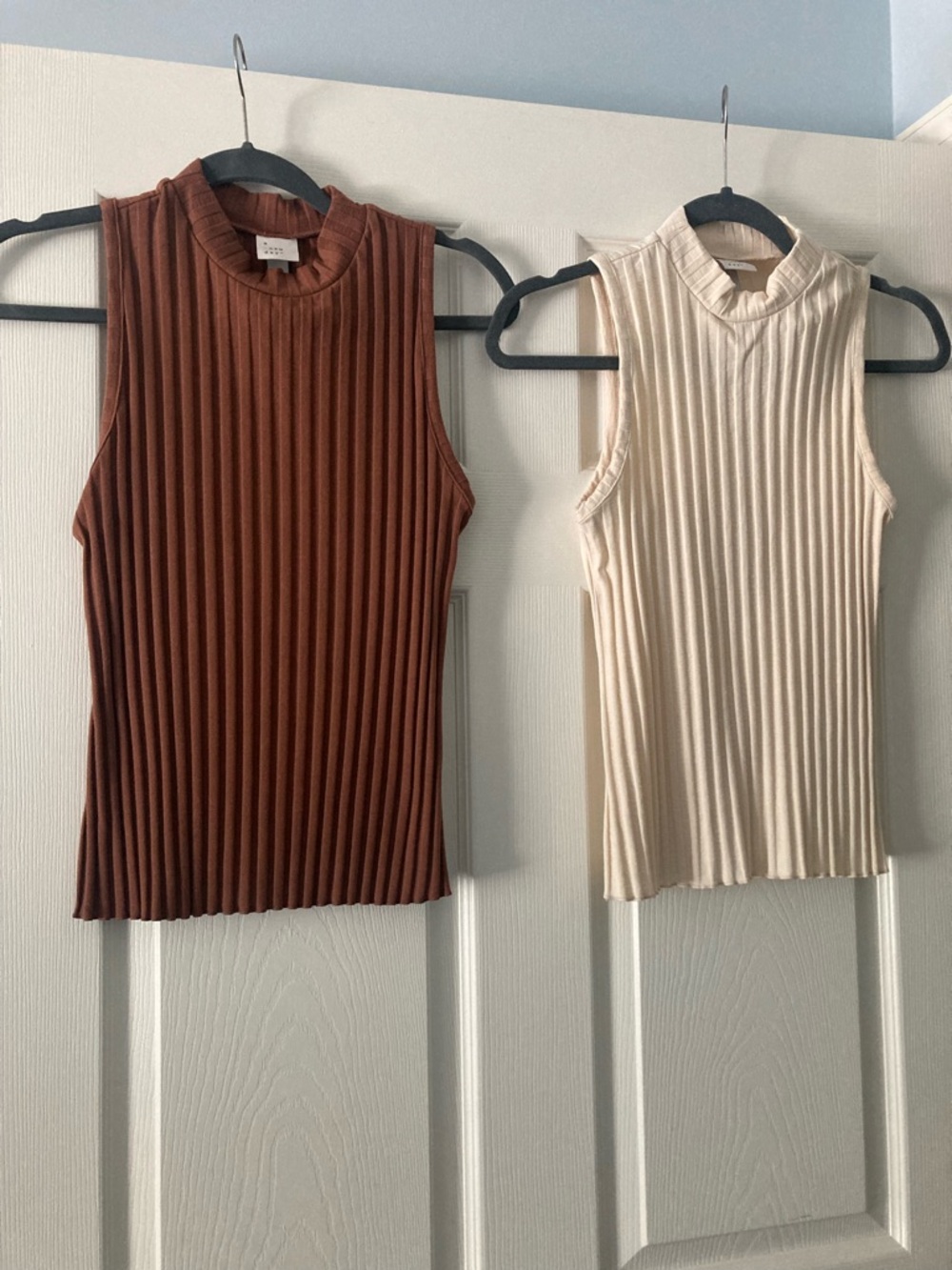 a new day Ribbed Mock Neck Sleeveless Tank in Brown and Cream